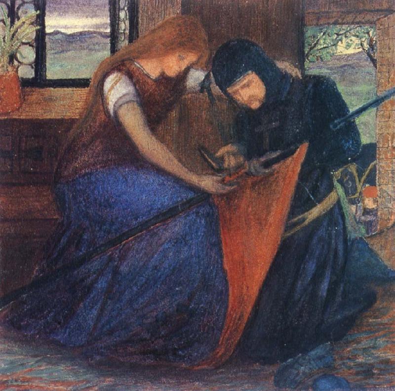unknow artist Lady Affixing pennant to a knight-s spear Germany oil painting art